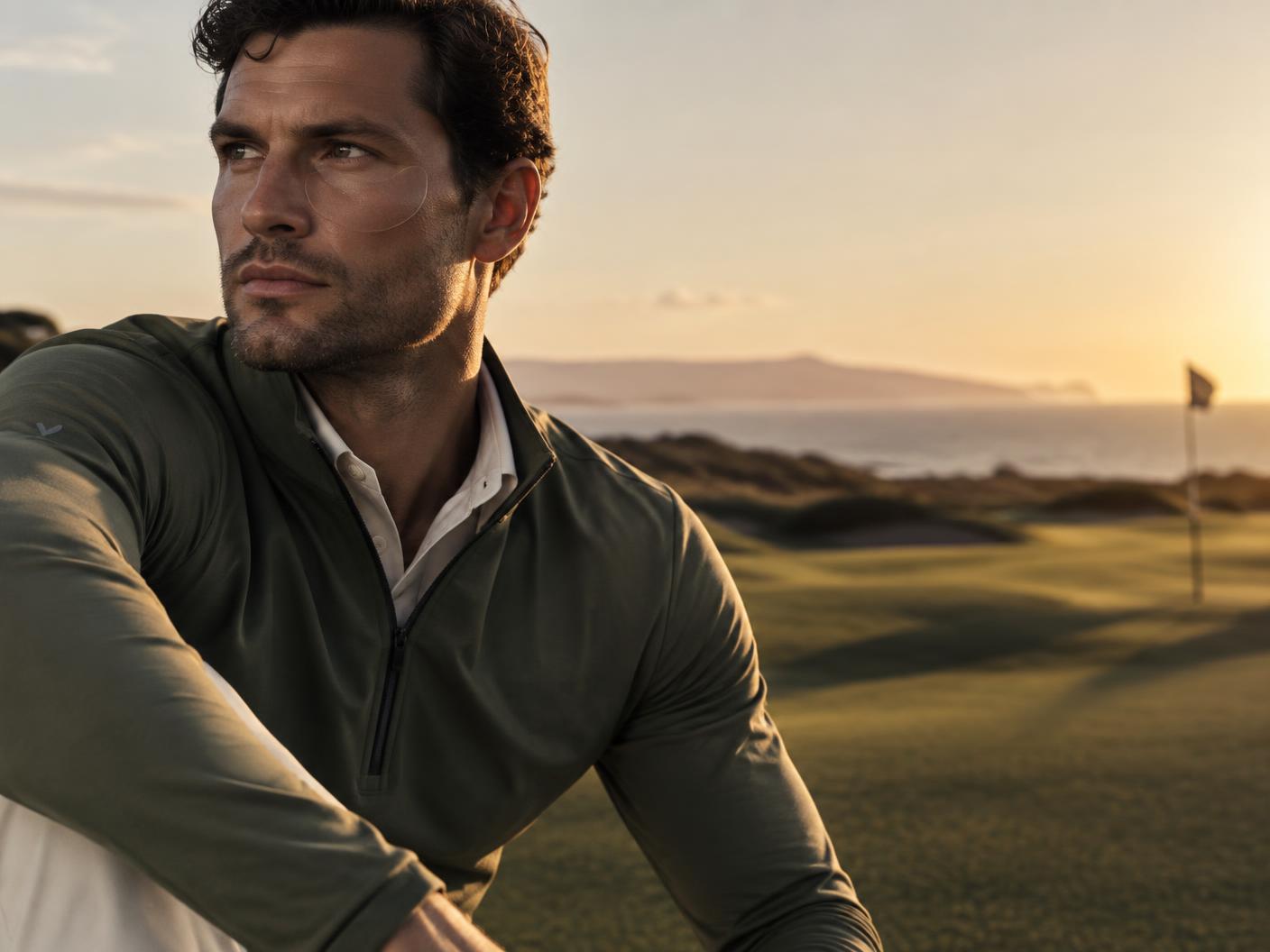 Lunedew Golf editorial — mens golf at golden hour